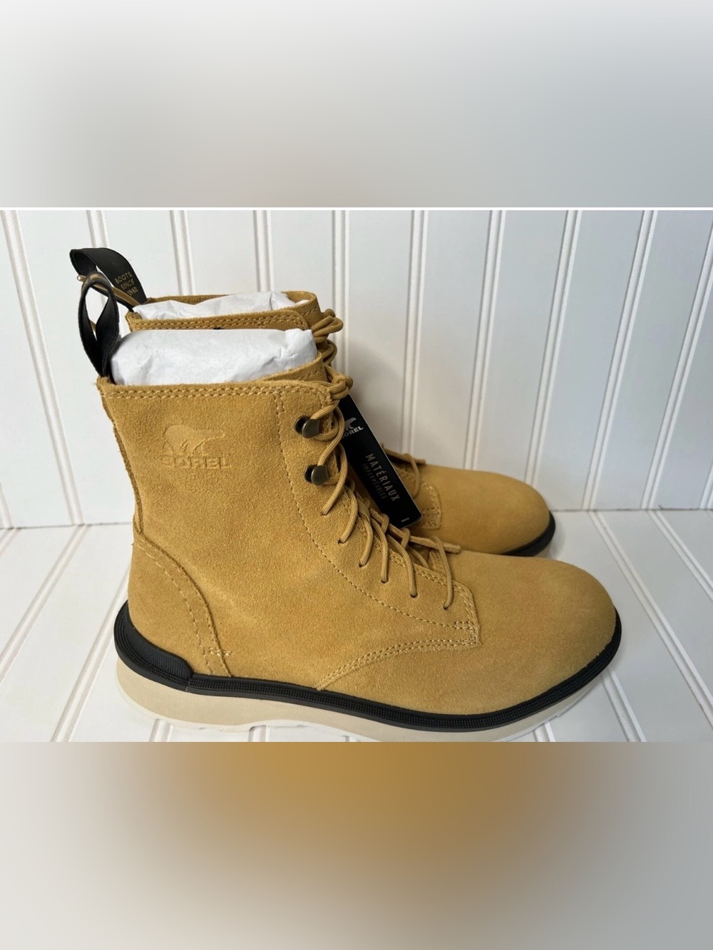 Sorel Hi Line Lace Geo Yellow Jet Waterproof Combat Boots Womens Size 8 NEW 1800 - Picture 2 of 4